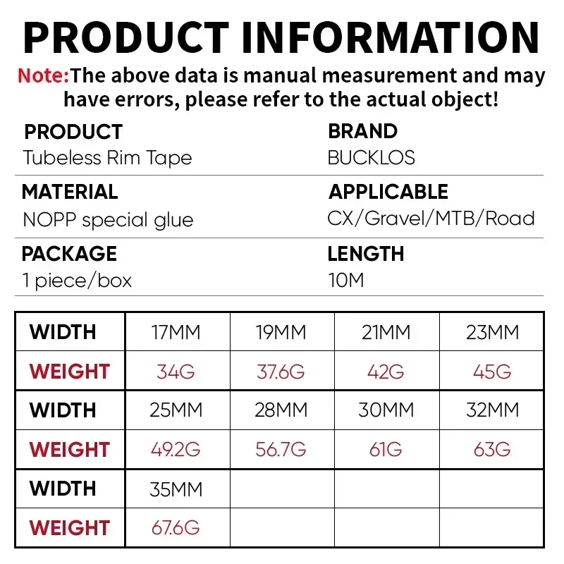BUCKLOS 자전거 튜브리스 테이프 MTB 튜브리스 타이어 라이너 자전거 림 스트립 내마모성 휠 RimTape 17/19/21/23/25/28/30/32/35mm