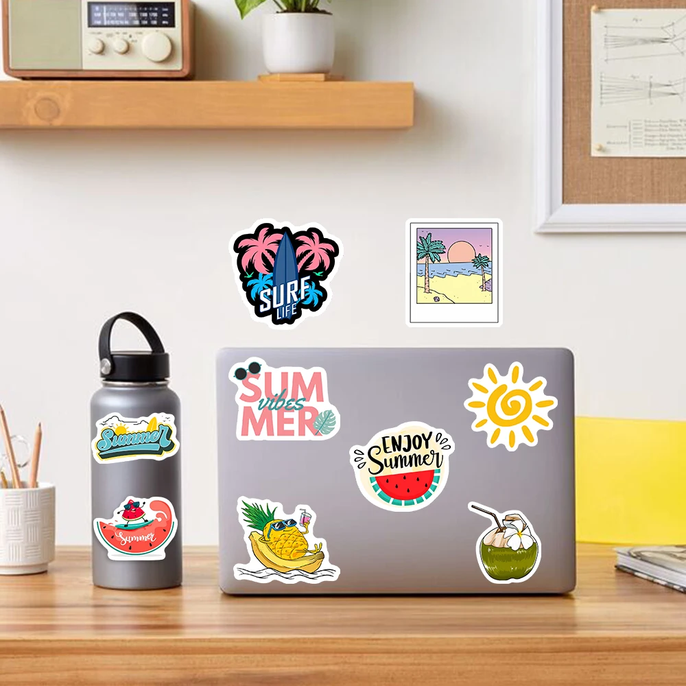 여름 테마 스티커 해변 서핑 어린이 장난감 선물 데칼 전화 노트북 병 자동차 스크랩북 장식 낙서 방수
