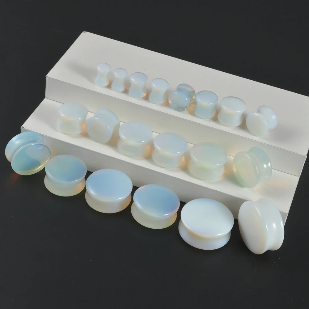 천연석 더블 플레어 플러그 오팔 쿼츠 이어 터널 게이지, 컬러풀 스톤 이어 익스팬더, 웨이트 바디 피어싱 쥬얼리, 2 개