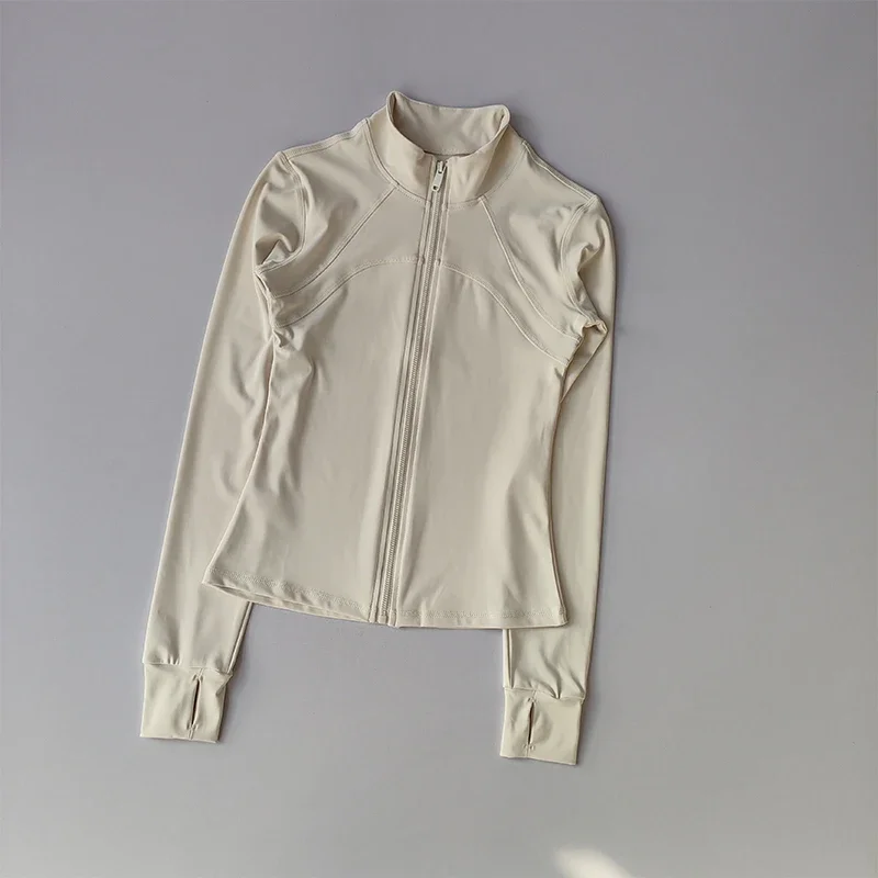 여성용 지퍼가 달린 스포츠 자켓 요가 정장 조깅을위한 슬림 피트 트레이닝 긴팔 속건성 카디건 자켓 탑