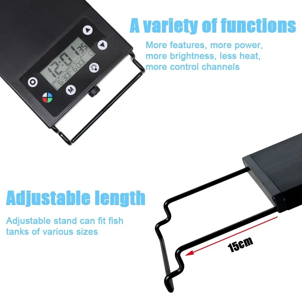 어항 24/7 풀 스펙트럼 LED 조명, 30-60cm, 수족관 장식, 수생 식물 성장 램프, IP68 방수 100V-240V