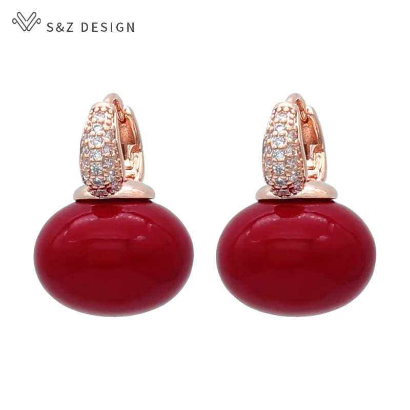 S & Z 디자인 여성을위한 새로운 패션 빵 라운드 큰 진주 매달려 귀걸이 웨딩 쥬얼리 선물 기질 큐빅 지르코니아 귀고리