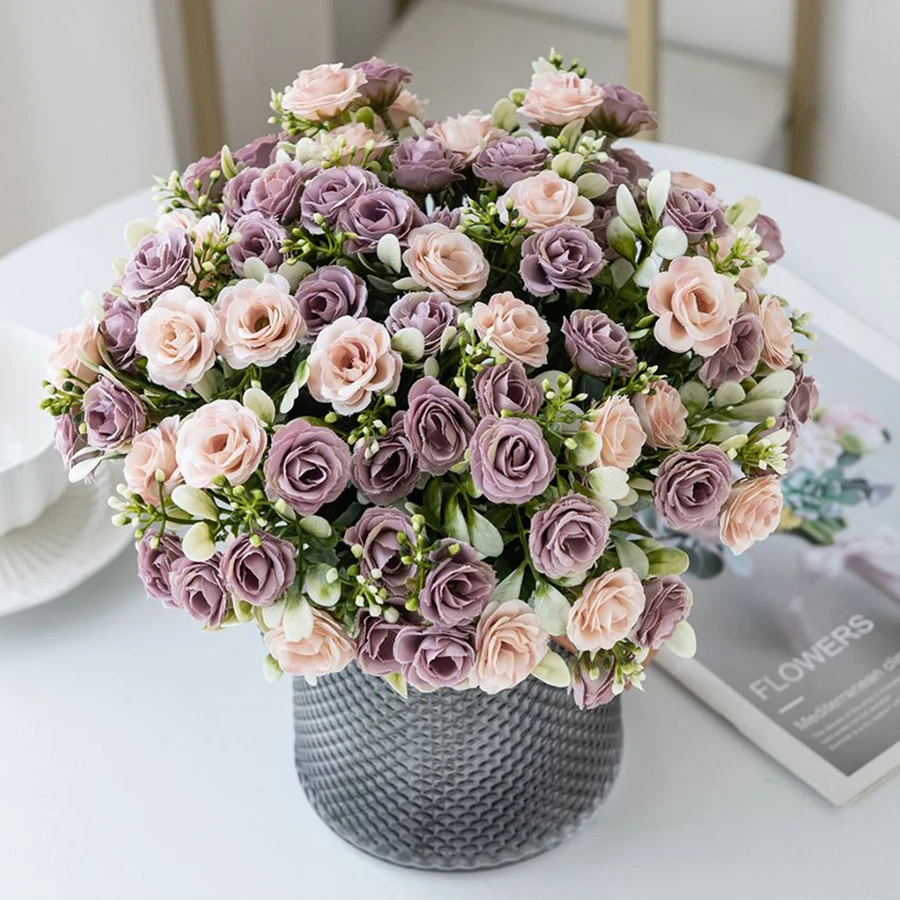 인공 꽃 실크 장미 웨딩 신부 꽃다발 홈 테이블 야외 정원 Archway 자외선 방지 DIY 선물 룸 장식