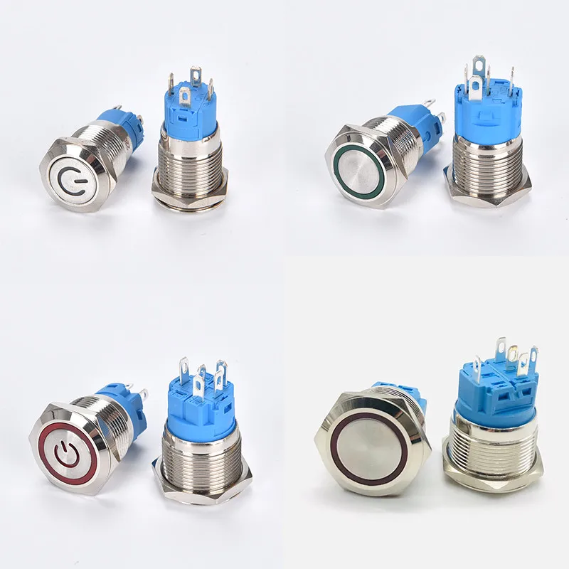 12/16/19/22mm 방수 금속 버튼 스위치 LED 자동 잠금 재설정 자동차 엔진 전원 금속 버튼 스위치 6V 12V 24V 220V