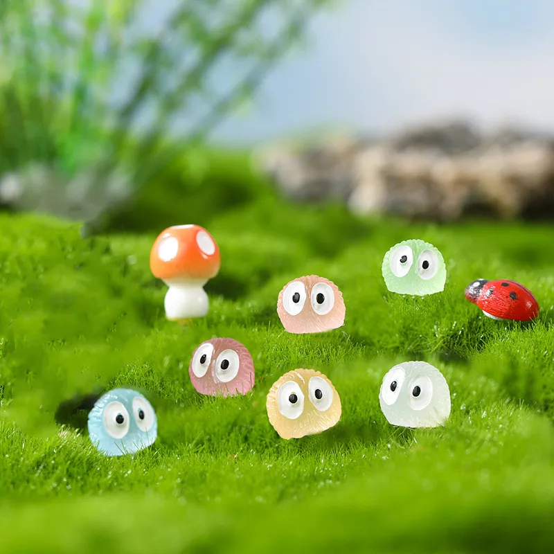 20Pcs 빛나는 연탄 Elfs 검은 공 스프라이트 오리 입상 홈 장식 빛나는 미니어처 요정 정원 장식 액세서리