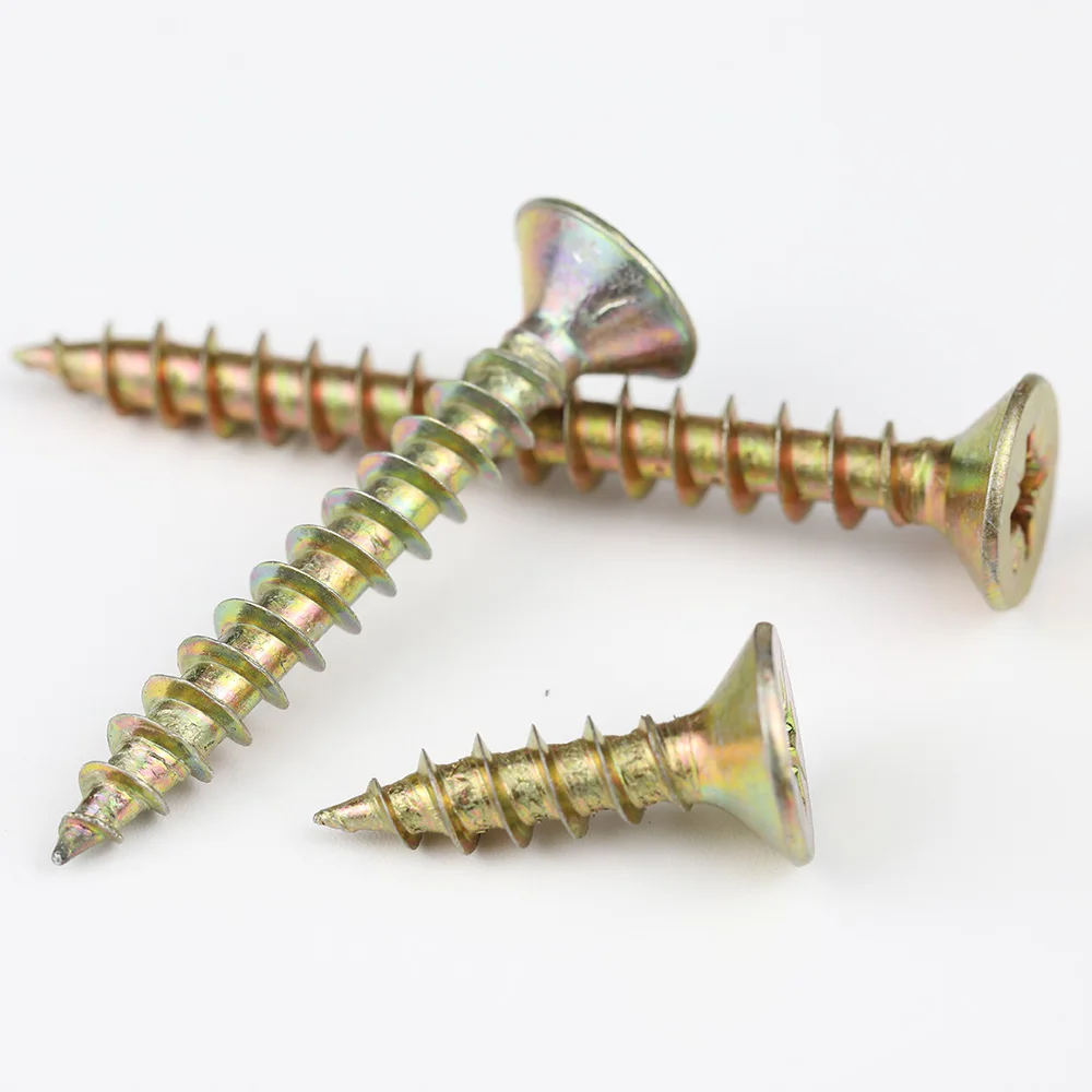 크로스 플랫 헤드 나무 나사 M3.5 M4 M5 건설 나사 노란색 아연 도금 셀프 태핑 나무 나사 캐비닛 섬유판