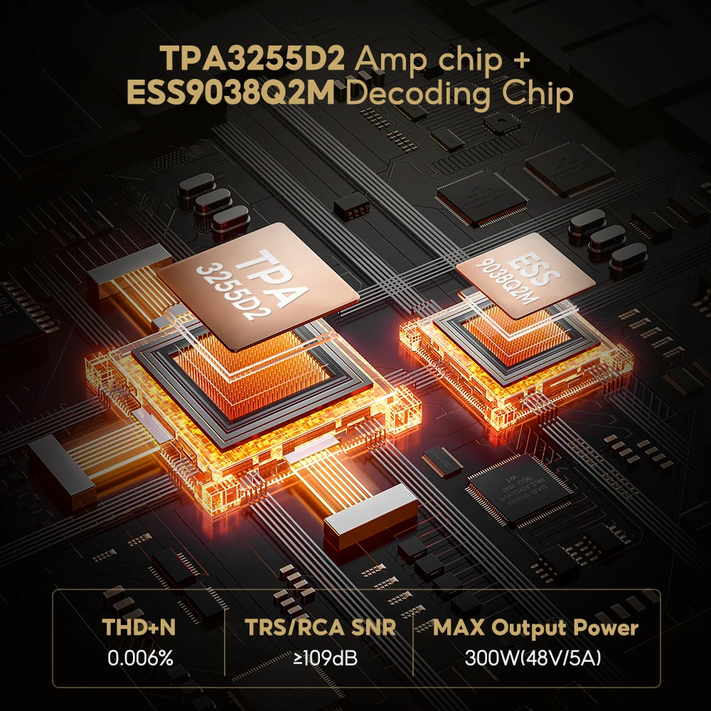 AIYIMA A80 TPA3255 PFFB 블루투스 DAC 스테레오 전력 증폭기, 300W x 2 클래스 D 2.0 HiRes 디지털 앰프, RCA TRS OPT COA USB 입력