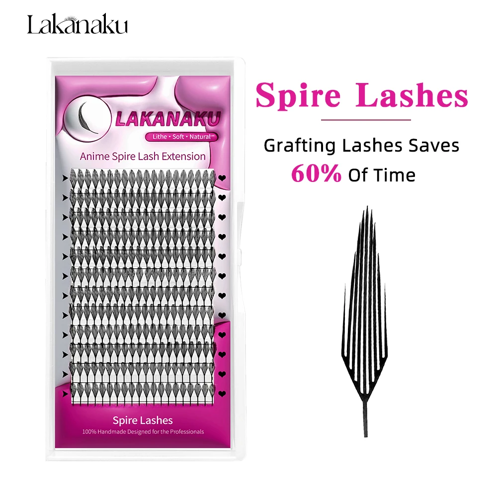 LAKANAKU 만화 애니메이션 첨탑 속눈썹 확장 깃털 모양 0.07mm C/D/CC 컬 믹스 8-15mm 9-13mm 캐시미어 미리 만들어진 팬 속눈썹