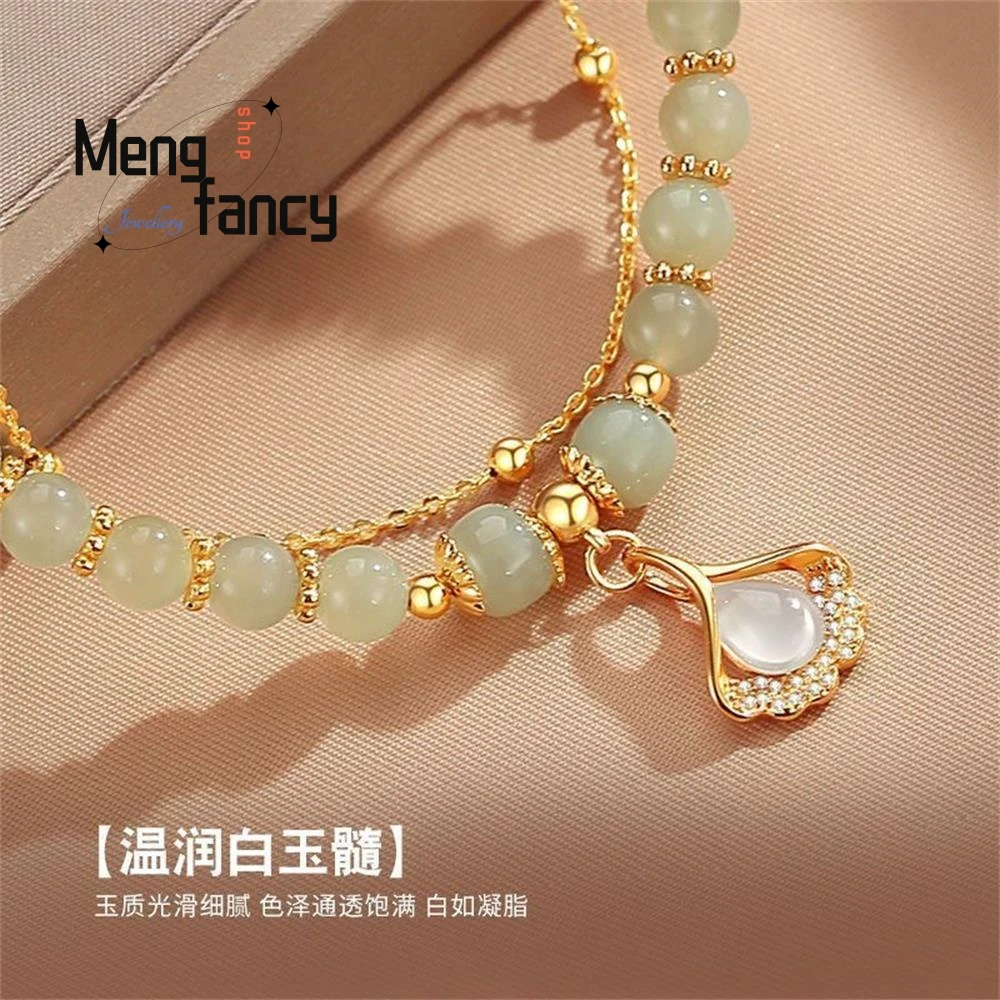 천연 Hetian Jasper 세 가지 삶에는 살구가 있습니다. 이중 살구 잎 팔찌 절묘한 매력 럭셔리 패션 쥬얼리