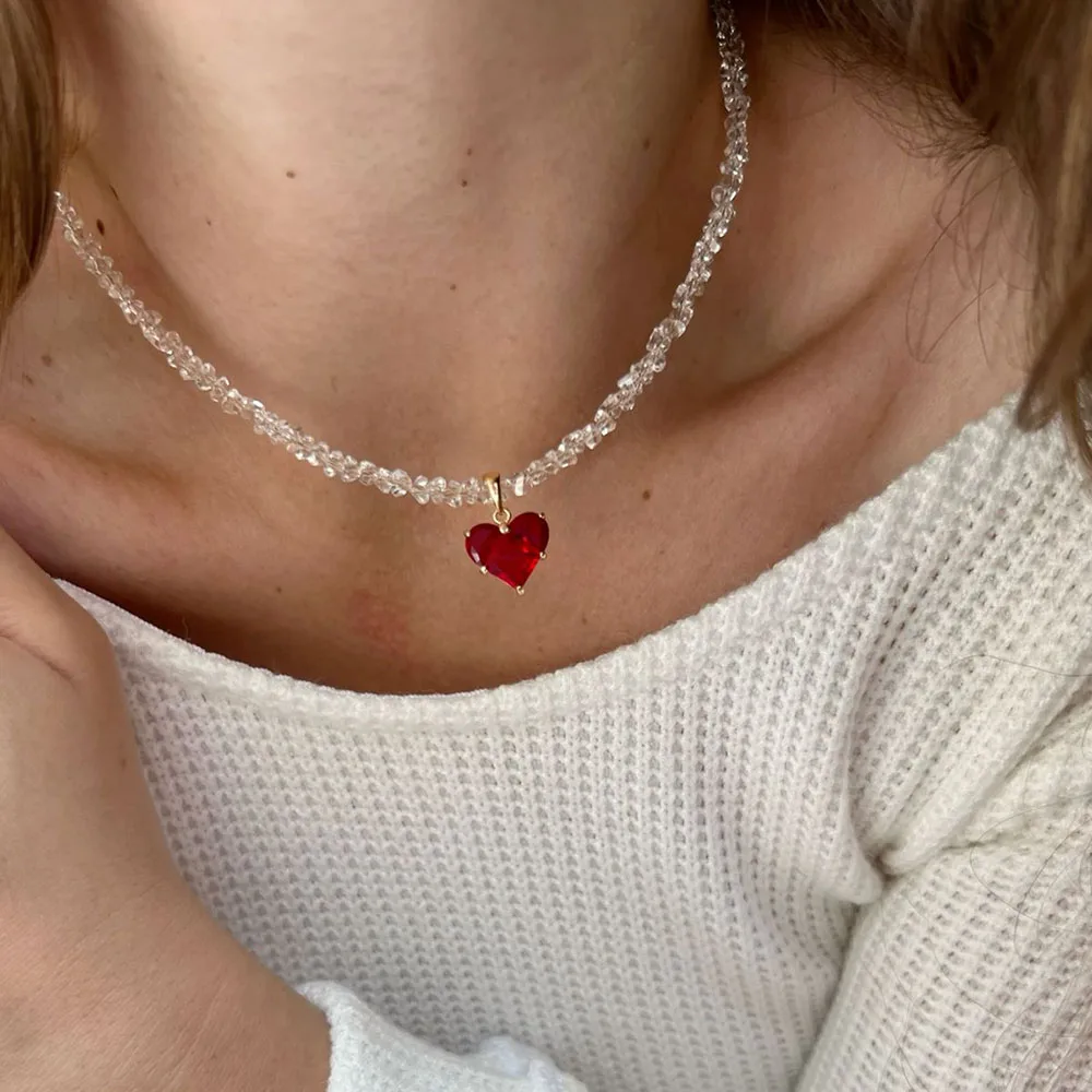 여성을위한 빈티지 지르콘 크리스탈 하트 펜던트 기하학 바로크 투명 크리스탈 체인 목걸이 초커 파티 쥬얼리 N478 title=여성을위한 빈티지 지르콘 크리스탈 하트 펜던트 기하학 바로크 투명 크리스탈 체인 목걸이 초커 파티 쥬얼리 N478