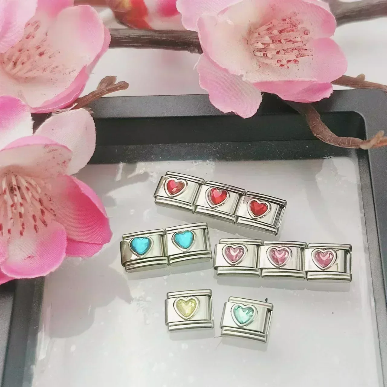 새로운 로맨틱 러브 하트 스파클링 이탈리아 매력 링크 팔찌 스테인레스 스틸 쥬얼리 DIY 여자 친구 발렌타인 데이 선물 만들기