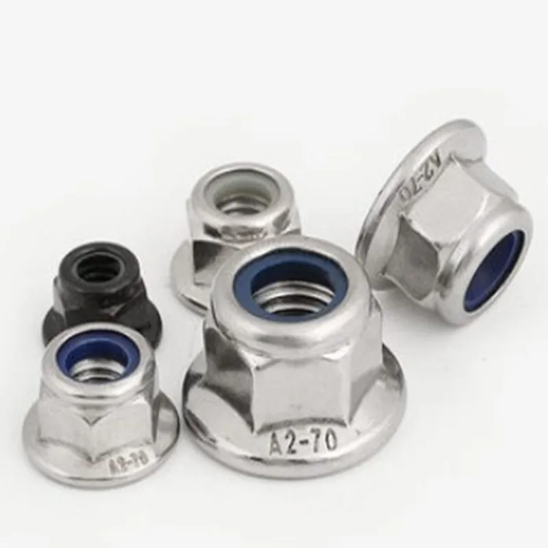 2-50pcs M3 M4 M5 M6 M8 M10 M12 검정색 플랜지가있는 스테인레스 스틸 나일론 잠금 너트 삽입 잠금 너트 자동 잠금 Nylock 너트