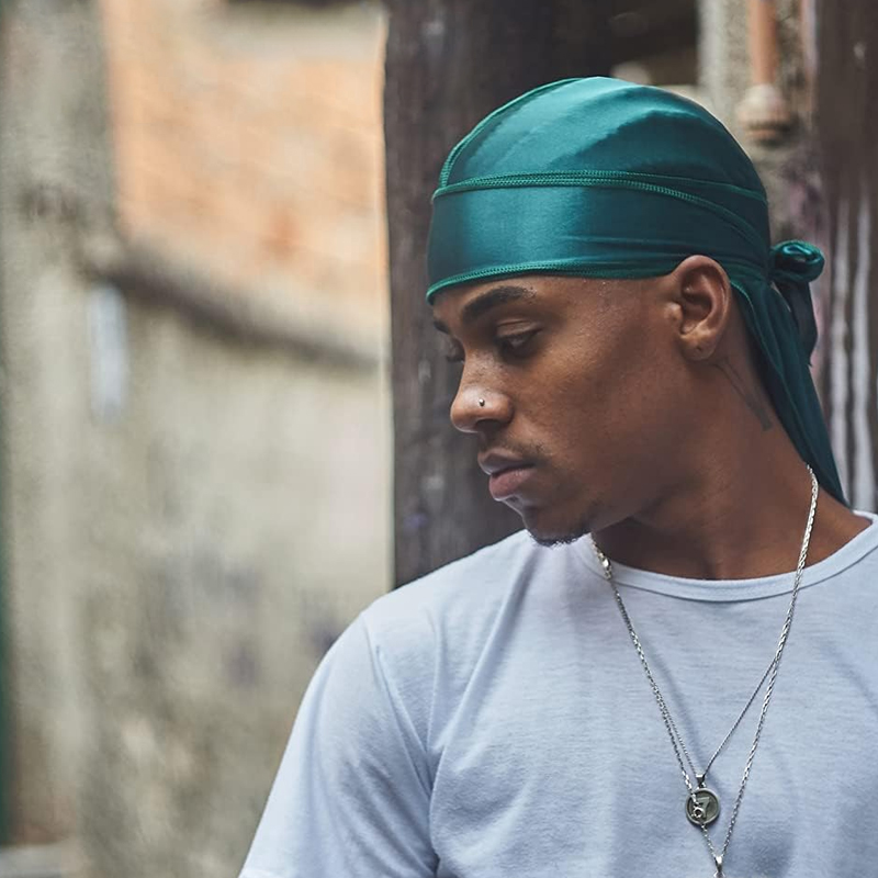 1-4Pcs 새로운 실크 Durag Bandana Turban 모자 남자 통기성 긴 꼬리 Doo Rag 남성용 Durags 해적 모자 머리띠