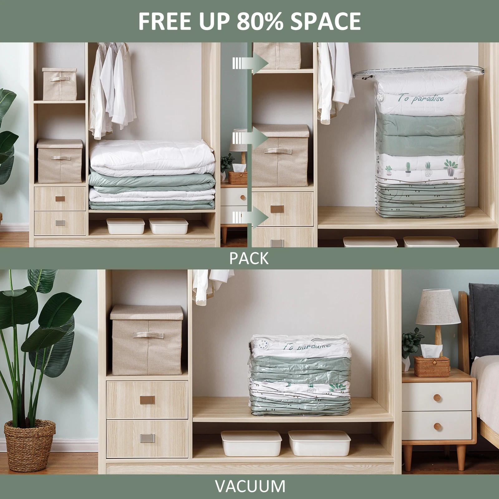 TAILI 큐빅 진공 가방, 의류 담요 보관용 대형 플라스틱 보관 가방, 압축 빈 가방 커버, 여행 포장 가방