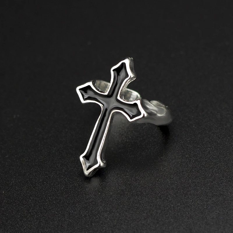 1PC 빈티지 블랙 빅 크로스 오픈 반지 여성을위한 파티 쥬얼리 남자 유행 고딕 금속 컬러 손가락 반지 Anillo title=1PC 빈티지 블랙 빅 크로스 오픈 반지 여성을위한 파티 쥬얼리 남자 유행 고딕 금속 컬러 손가락 반지 Anillo