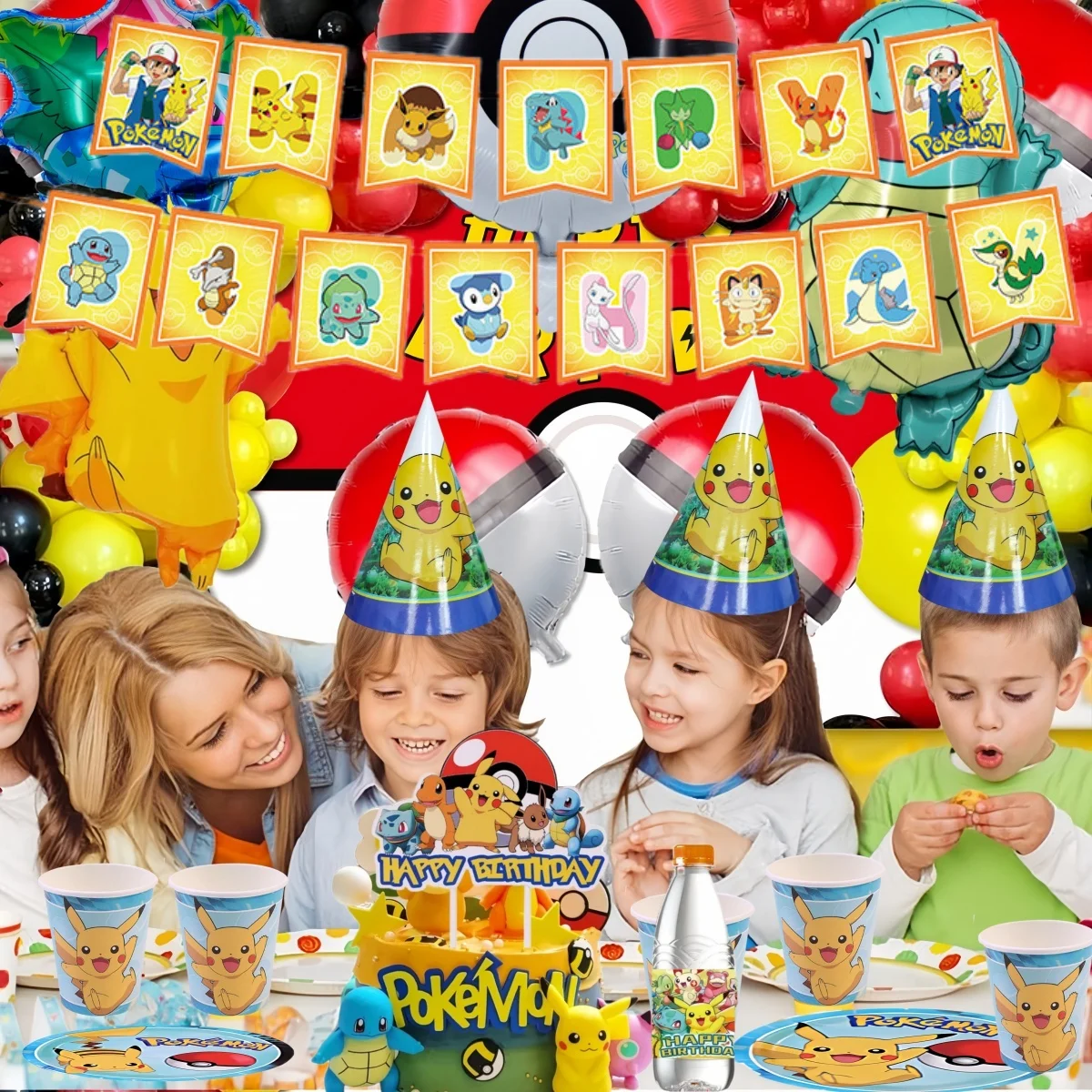 포켓몬 생일 축하 배너 파티 장식 피카추 플래그 배너 베이비 샤워 키즈 소년 파티 장식 용품 선물을 선호합니다