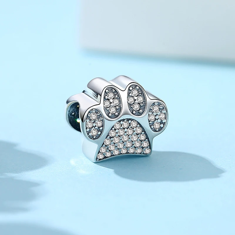 원래 925 스털링 실버 매력 사랑 애완 동물 개 고양이 발 인쇄 펜던트 비즈 맞는 팬 팔찌 목걸이 여성 DIY 쥬얼리