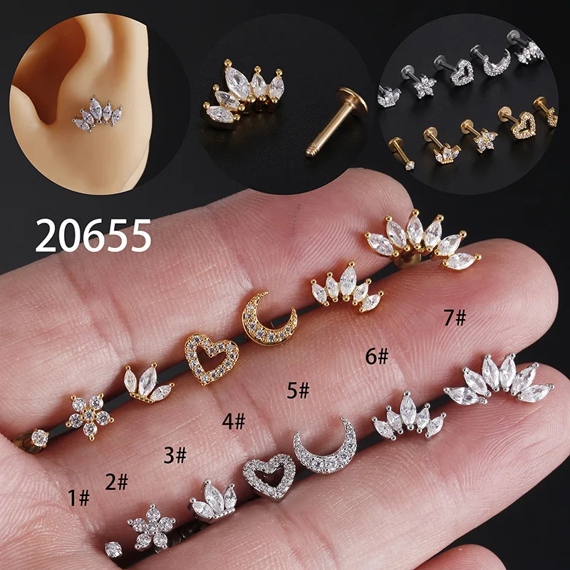 1 조각 1.2mm 하트 플라워 크라운 연골 귀걸이 스테인레스 스틸 지르콘 조가비 루크 Tragus 스터드 Labret 백 피어싱 쥬얼리 title=1 조각 1.2mm 하트 플라워 크라운 연골 귀걸이 스테인레스 스틸 지르콘 조가비 루크 Tragus 스터드 Labret 백 피어싱 쥬얼리 