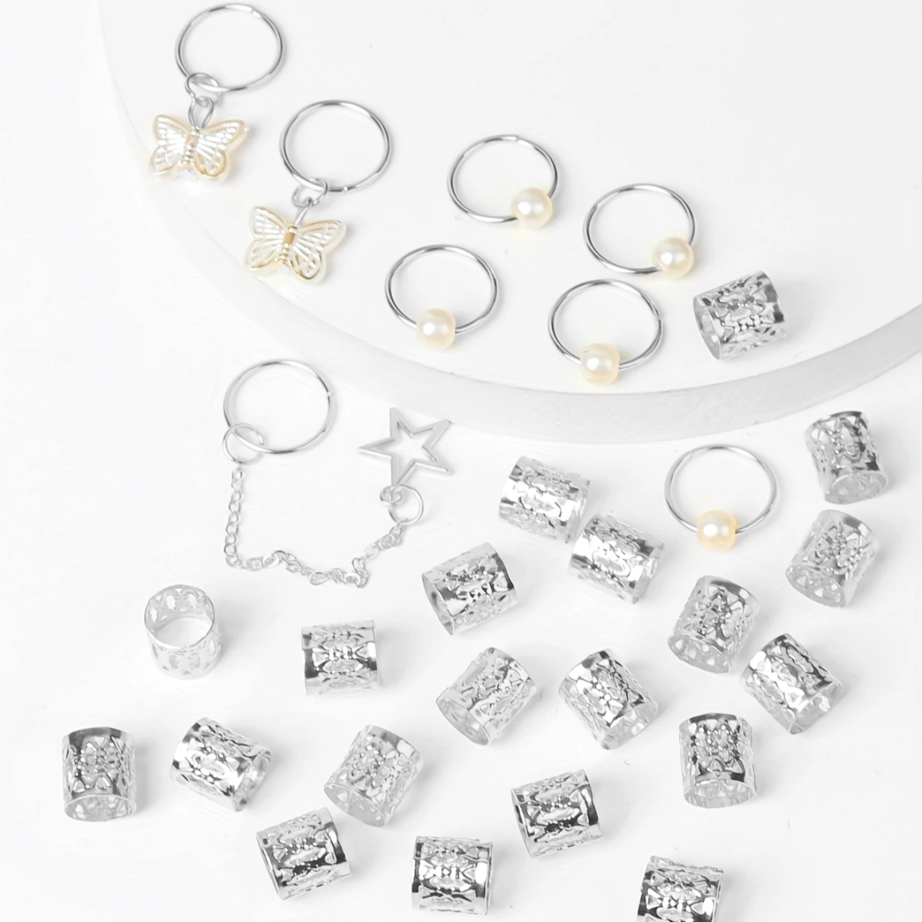 28 Pcs 머리 끈 커프스, 머리 매력 Dreadlock 쥬얼리 끈 쥬얼리 머리 끈 반지 머리 장식 쥬얼리 머리