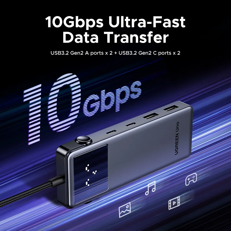 UGREEN Uno USB C 허브, 노트북용 분배기 어댑터, 맥북 프로 에어, USB 확장기, 도킹 스테이션, 6 인 1, 4K60Hz, PD100W, 10Gbps, USB3.2
