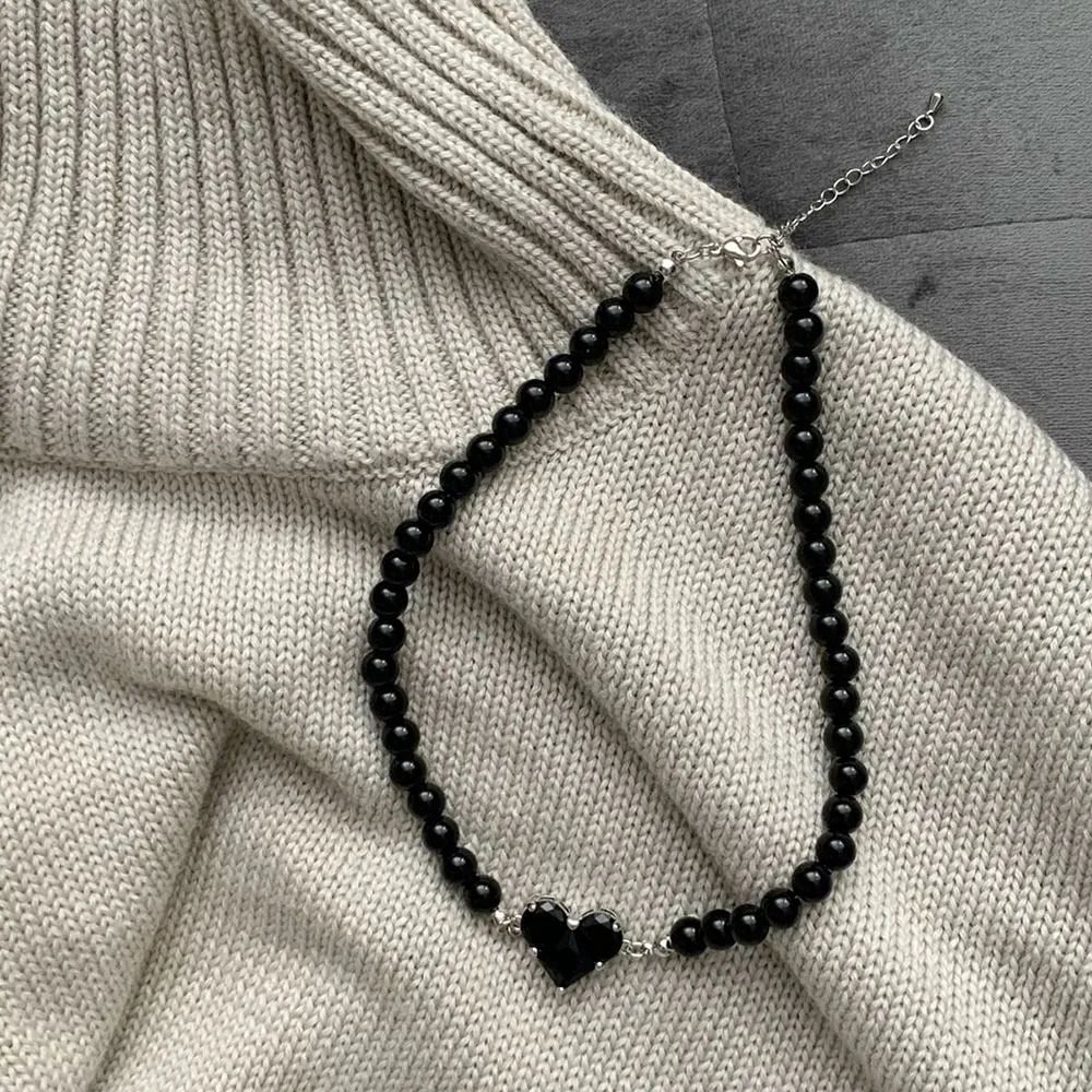 여성을위한 빈티지 지르콘 크리스탈 하트 펜던트 기하학 바로크 투명 크리스탈 체인 목걸이 초커 파티 쥬얼리 N478