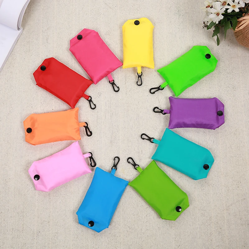 쇼핑백 단색 친환경 접이식 재사용 가능한 휴대용 어깨 핸드백 폴리에스테르 여행용 식료품