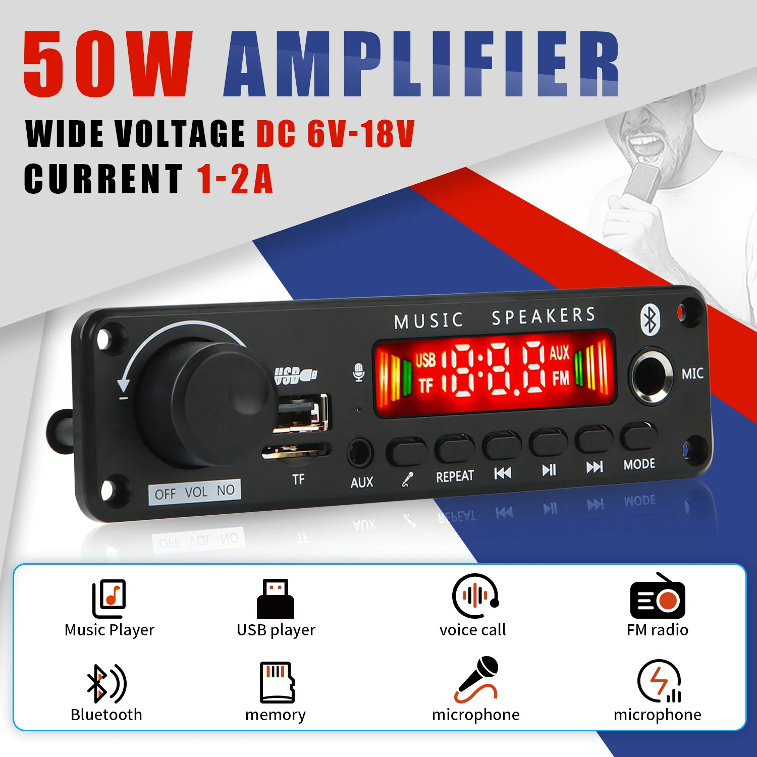 DC 12V 50W 증폭기 블루투스 5.0 MP3 플레이어 디코더 보드 FM 라디오 TF USB 3.5mm AUX 모듈 블루투스 수신기 차량용 키트 오디오 title=DC 12V 50W 증폭기 블루투스 5.0 MP3 플레이어 디코더 보드 FM 라디오 TF USB 3.5mm AUX 모듈 블루투스 수신기 차량용 키트 오디오