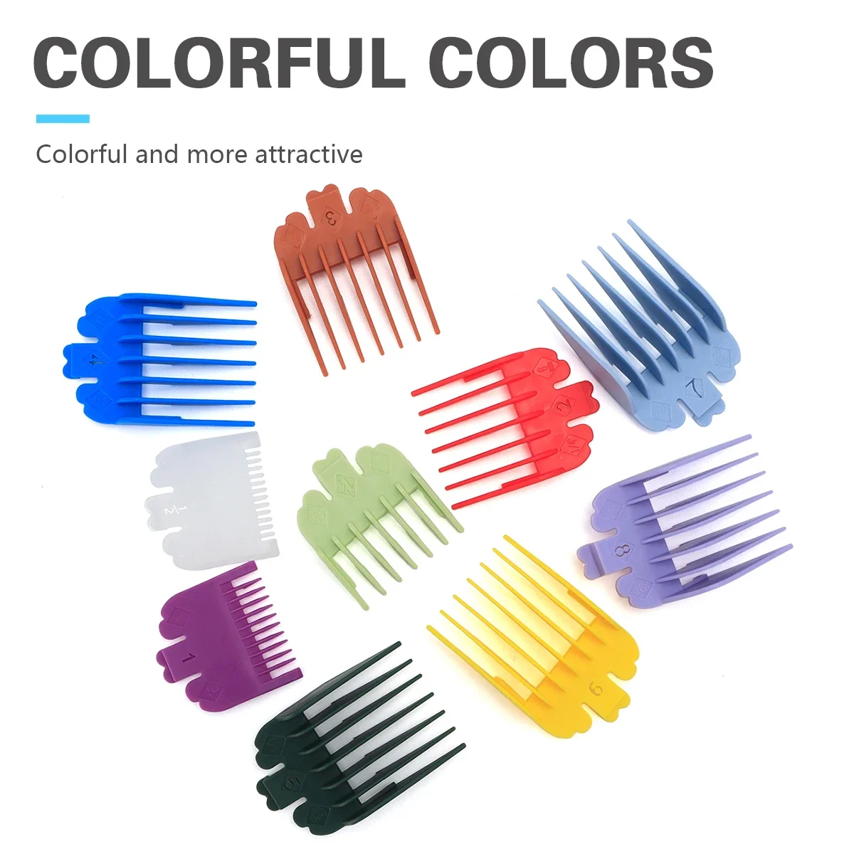 10 개/가방 헤어 클리퍼 제한 빗 가이드 제한 빗 트리머 가드 부착 3-25mm 유니버설 다채로운