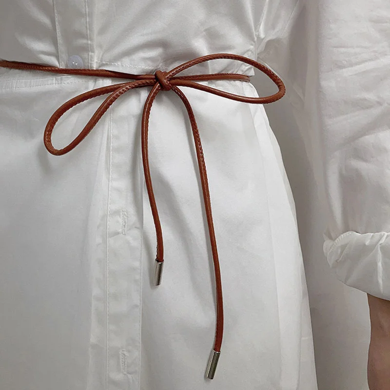 여성용 라운드 가죽 로프, 얇은 벨트, 장식 매듭 허리 로프, 심플 셀프 타이 스커트 코트, 허리 벨트 스트랩, 패션, 신제품