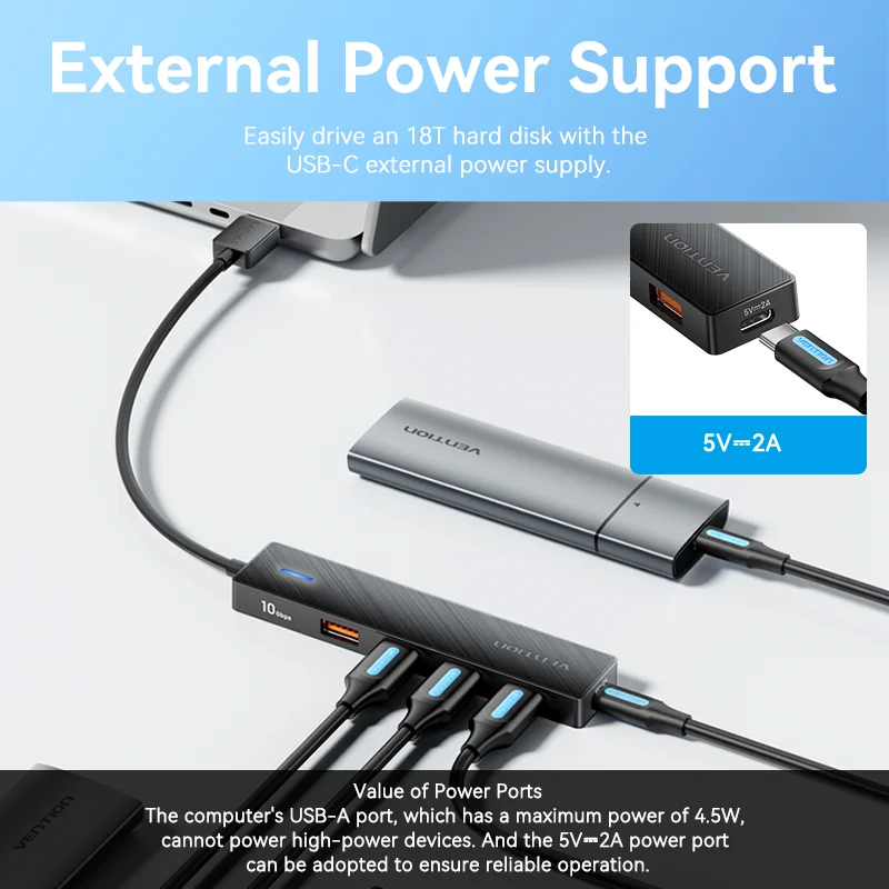 Vention Usb 허브 4 포트 ABS 허브 USB 3.2 10Gbps 노트북 용 Xiaomi Macbook PC 컴퓨터 액세서리 용 멀티 분배기 어댑터