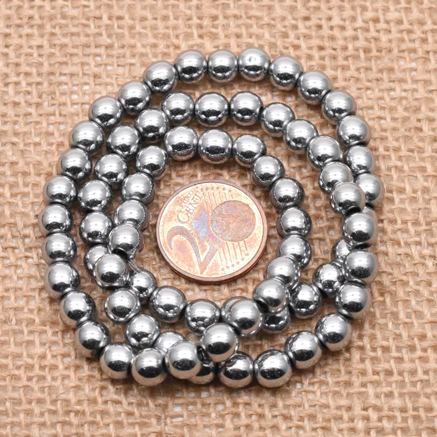 주얼리 제작용 천연 스톤, 골든 실버 컬러, 블랙 적철광 비즈, 원형 루즈 비즈, DIY 팔찌, 4mm, 6mm, 8mm, 15 인치