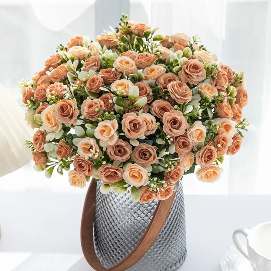 인공 꽃 실크 장미 웨딩 신부 꽃다발 홈 테이블 야외 정원 Archway 자외선 방지 DIY 선물 룸 장식