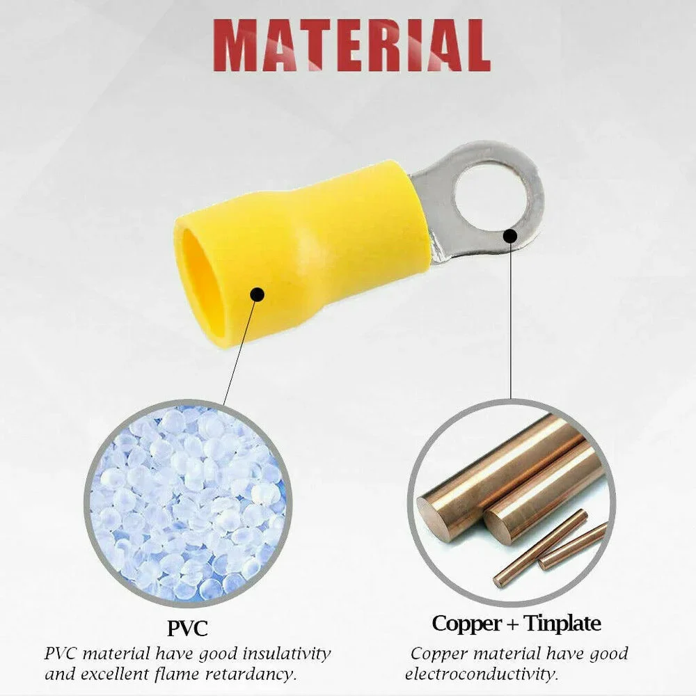 10/50/100PCS 노란색 링 4-6MM 절연 와이어 커넥터 전기 압착 단자 케이블 와이어 12-10AWG 자동차 오디오 압착 커넥터