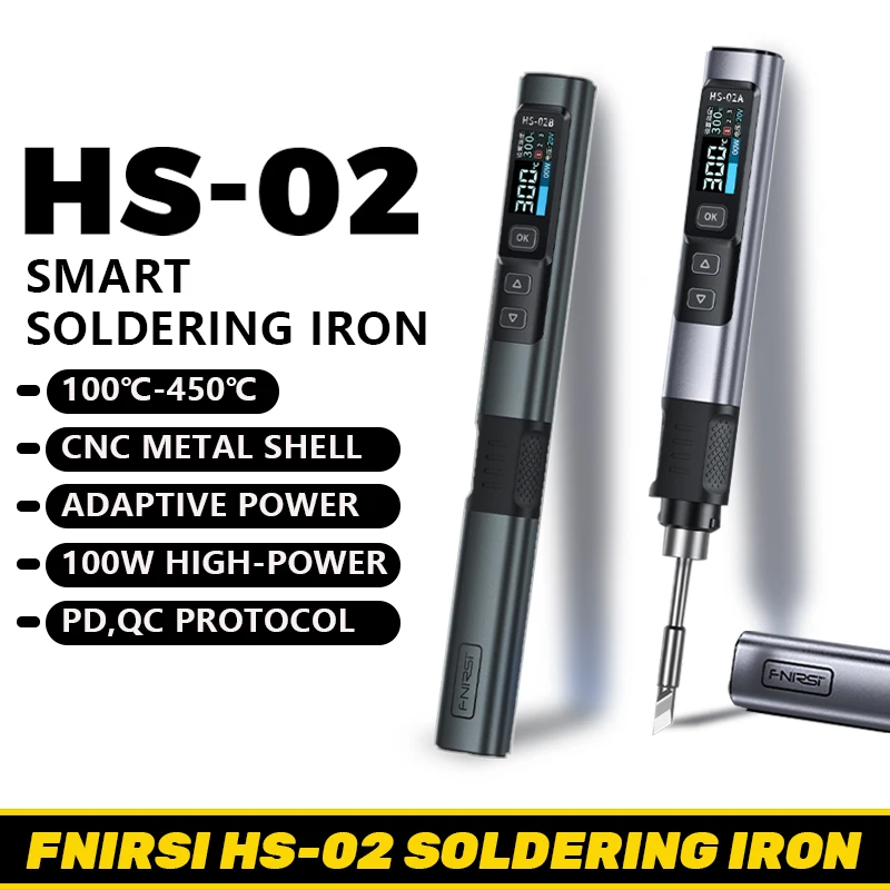 FNIRSI HS-02 납땜 인두 스마트 슬립 IPS 컬러 디스플레이 화면 100-450 ℃ 납땜 재작업 스테이션 PD100W 휴대용 수리 도구 title=FNIRSI HS-02 납땜 인두 스마트 슬립 IPS 컬러 디스플레이 화면 100-450 ℃ 납땜 재작업 스테이션 PD100W 휴대용 수리 도구