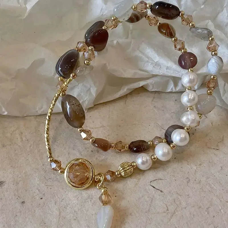 여성을위한 패션 더블 레이어 크리스탈 진주 접합 페르시 팔찌 민족 크리스탈 비즈 랩 팔찌 팔찌 쥬얼리 선물