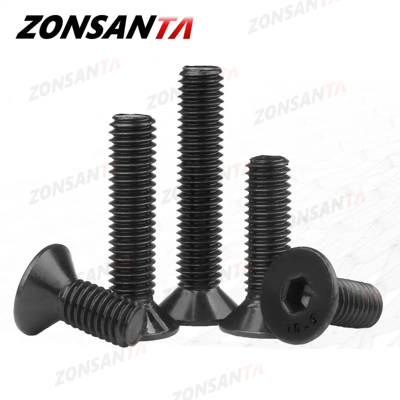 ZONSANTA M2 M2.5 M3 M4 M5 M6 Din7991 탄소강 볼트 DIY 육각형 육각 소켓 플랫 헤드 카운터 싱크 나사 검정색 가구 나사