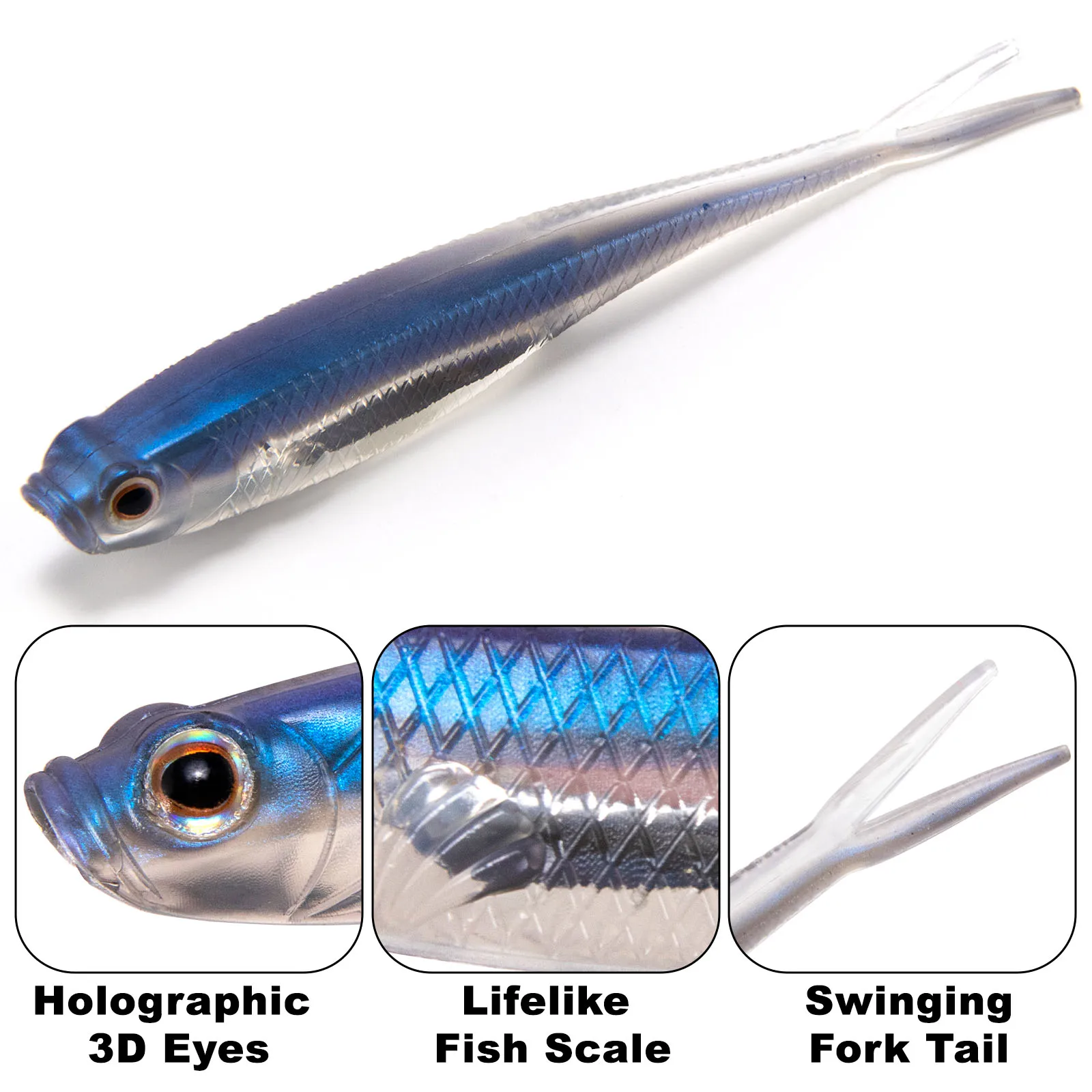 Dr.Fish 5/6pcs 낚시 소프트 루어 플라스틱 바닷물 포크 테일 드롭 샷 실리콘 소프트 미끼 웜베이스 송어 파이크 Walleye Weedless