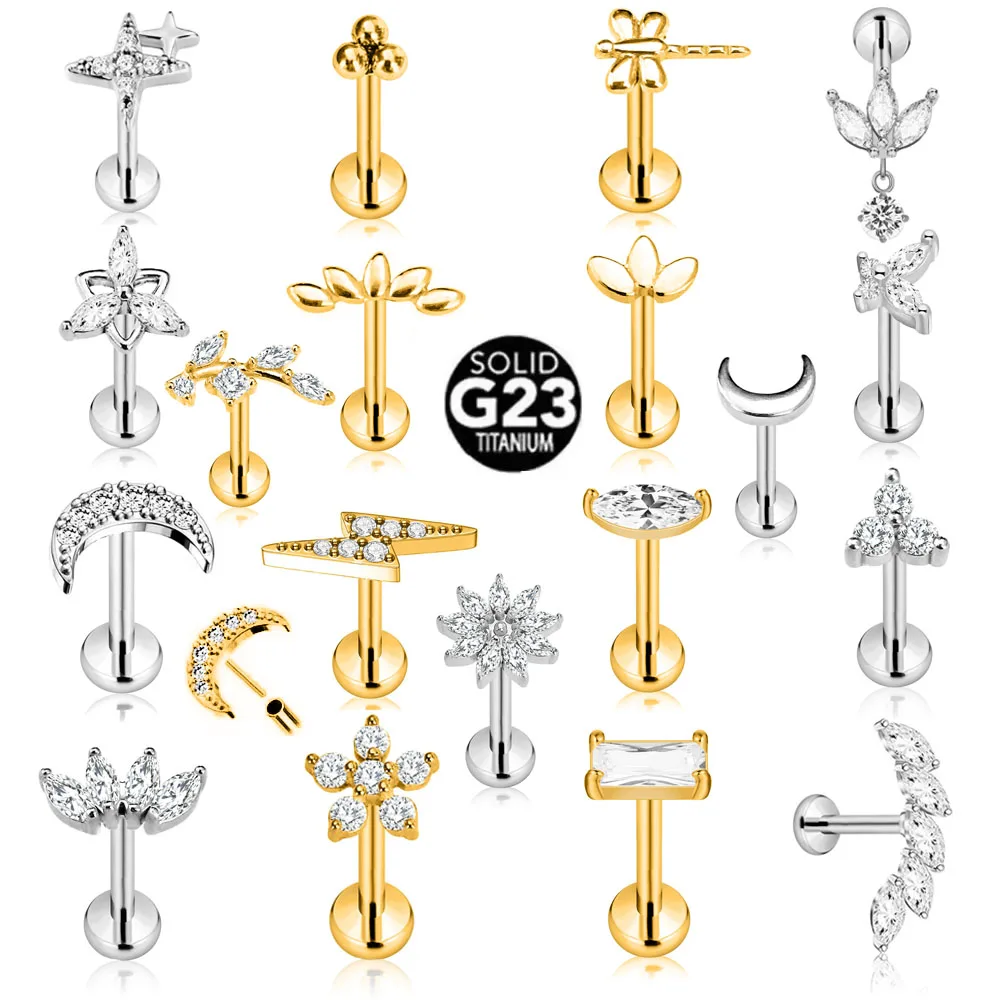 ASTM F136 G23 티타늄 플라워 문 나비 나사없는 피어싱 라이트닝 핀 푸시 인 립 스터드 Daith Conch 귀걸이 16G 18G 20G title=ASTM F136 G23 티타늄 플라워 문 나비 나사없는 피어싱 라이트닝 핀 푸시 인 립 스터드 Daith Conch 귀걸이 16G 18G 20G