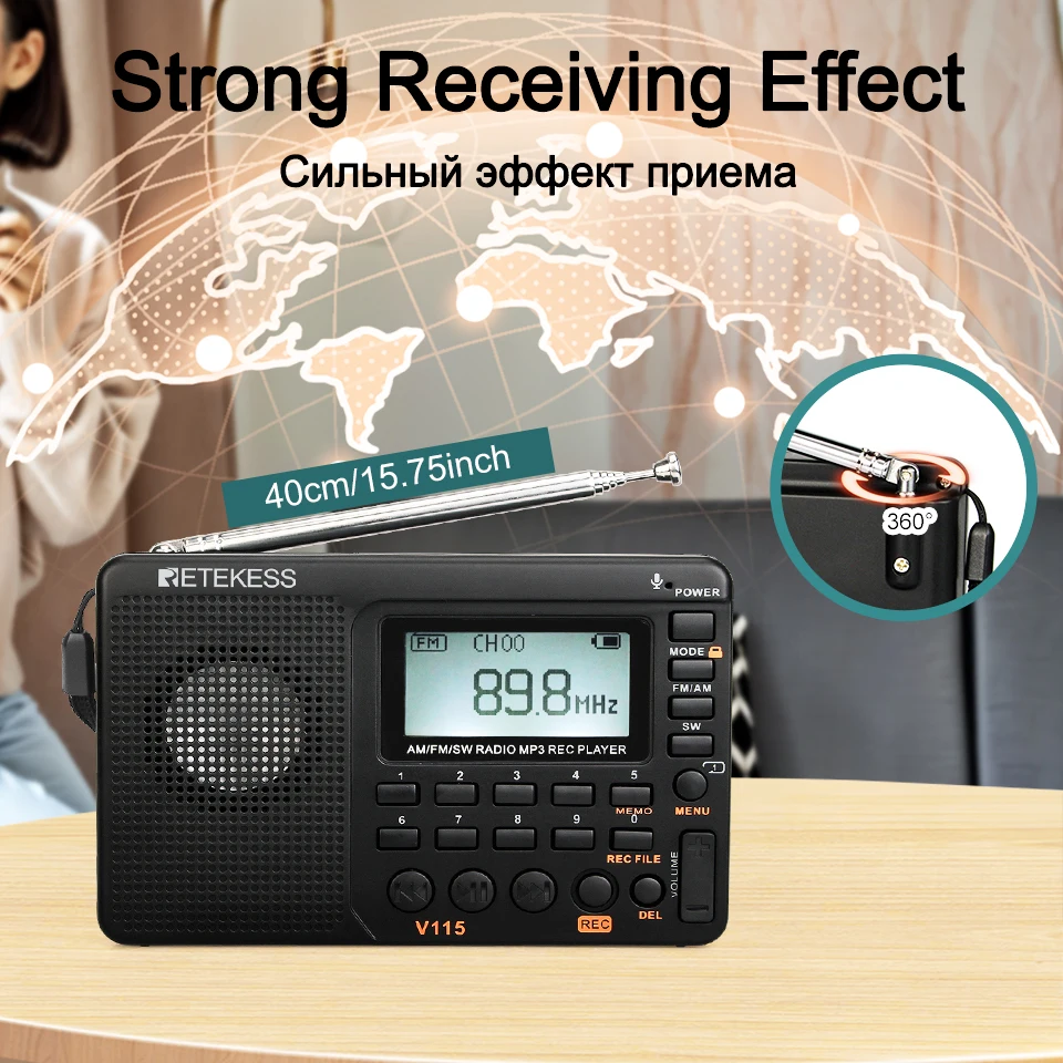 Retekess V115 휴대용라디오 미니 단파 라디오 AM FM SW단파라디오고감도 포켓 디지털 풀밴 드다기능 충전식 테레오 스피커 레코더 지원 TF 카드 선물용