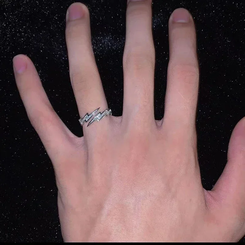 Кольцо Женское 펑크 힙합 실버 컬러 번개 오픈 반지 남성 여성 패션 쥬얼리 선물 크리 에이 티브 조절 반지