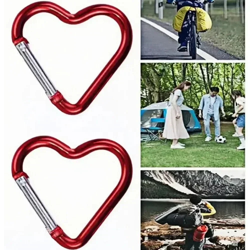 5PCS 하트 모양의 금속 Carabiner 키 체인 Carabiner 야외 등산 캠핑 키 링 멀티 여행 키트 후크 교수형 열쇠 고리