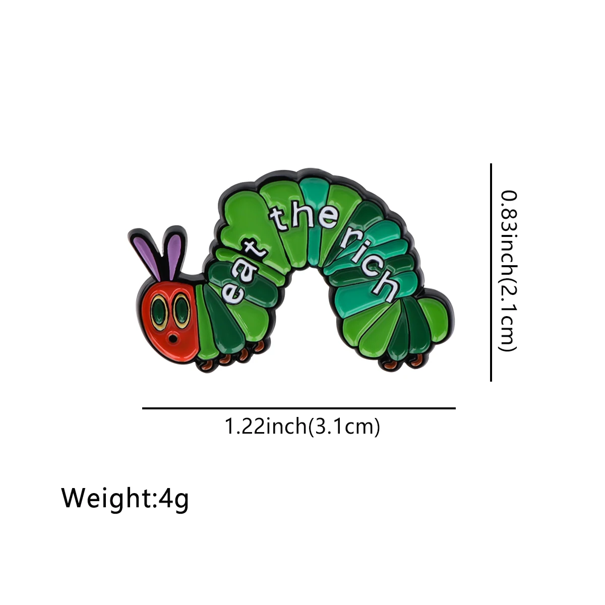 사회주의 에나멜 핀은 풍부한 브로치를 먹는다 소나무 애벌레 옷깃 핀 배지 배낭 의류 액세서리 재미 있은 보석 선물