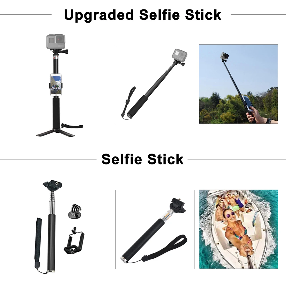 GoPro 액세서리 세트용 ORBMART Go Pro Hero 13 12 11 10 9 8 7 6 5 4 Sjcam 액션 카메라용 DJI Insta360용 블랙 마운트