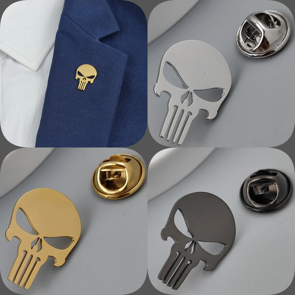 처벌 해골 금도금 배지, 정장 옷깃 핀 스테인레스 스틸 블랙, 여성용 노출 방지 버튼, 남성용 브로치 title=처벌 해골 금도금 배지, 정장 옷깃 핀 스테인레스 스틸 블랙, 여성용 노출 방지 버튼, 남성용 브로치