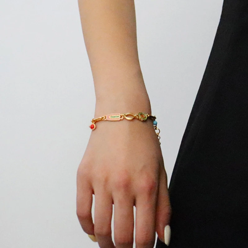 현대 보석 우아한 기질 여성을위한 여러 다채로운 Enamle 체인 팔찌 여성 선물 달콤한 액세서리 핫 세일
