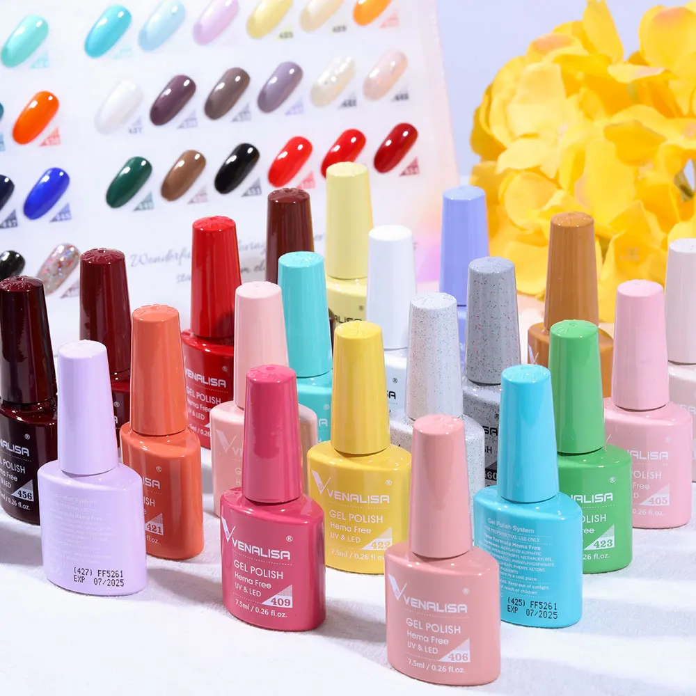 VENALISA VIP4 네일 젤 폴리쉬 7.5ml HEMA 프리 세미 퍼머넌트 매니큐어 슈퍼 텍스처 젤 바니시 오래 지속되는 템퍼드 탑코트