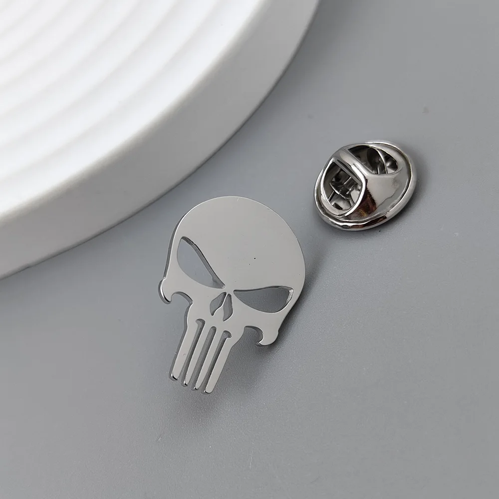 처벌 해골 금도금 배지, 정장 옷깃 핀 스테인레스 스틸 블랙, 여성용 노출 방지 버튼, 남성용 브로치