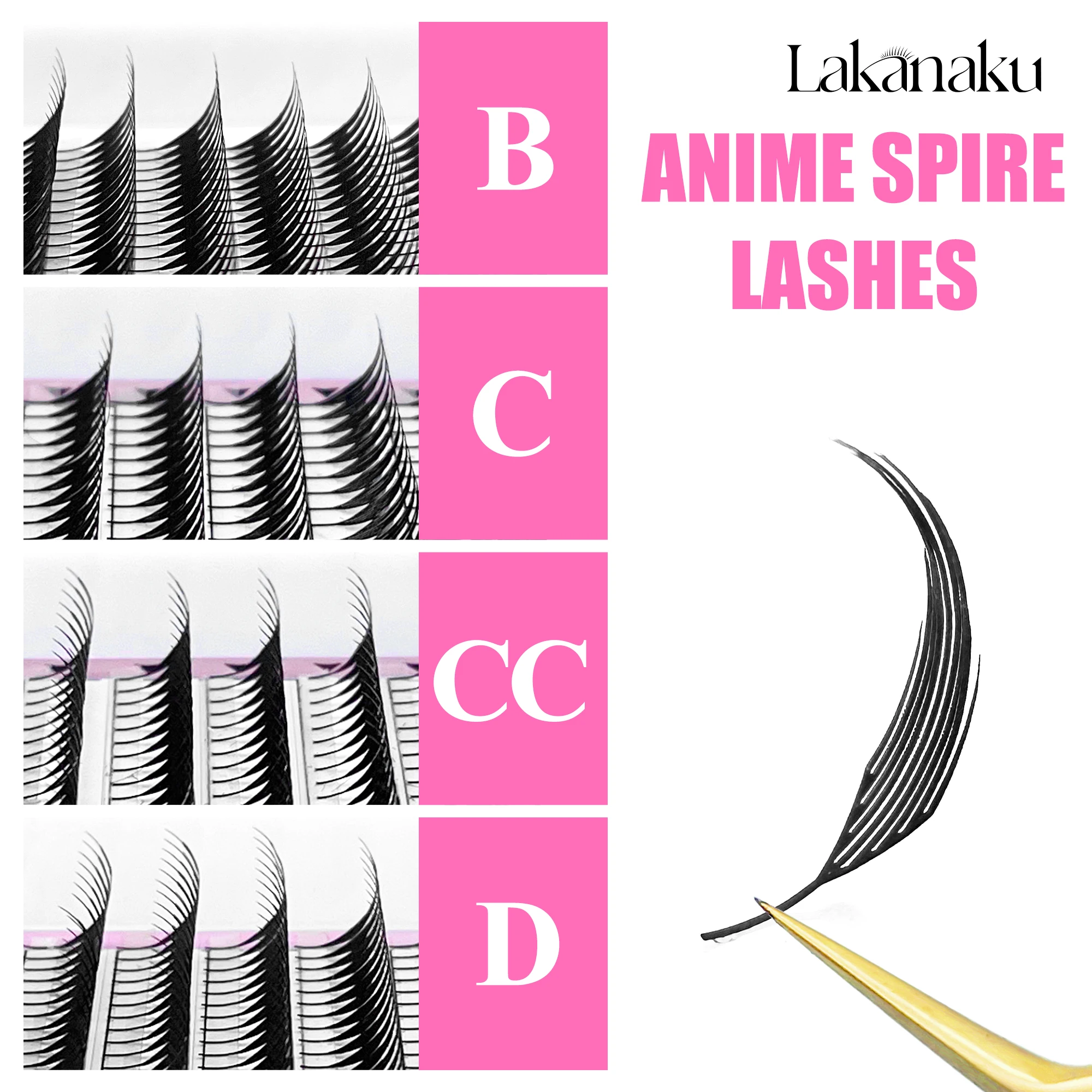 LAKANAKU Spire Lashes 깃털 개별 속눈썹 연장 B/C/CC/D 캐시미어 볼륨 미리 제작된 스파이크 속눈썹