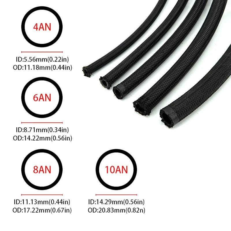 1M/3M/5M/6M AN4 AN6 AN8 AN10 연료 호스 오일 가스 쿨러 호스 라인 파이프 튜브 나일론 스테인레스 스틸 CPE 고무 내부 땋기