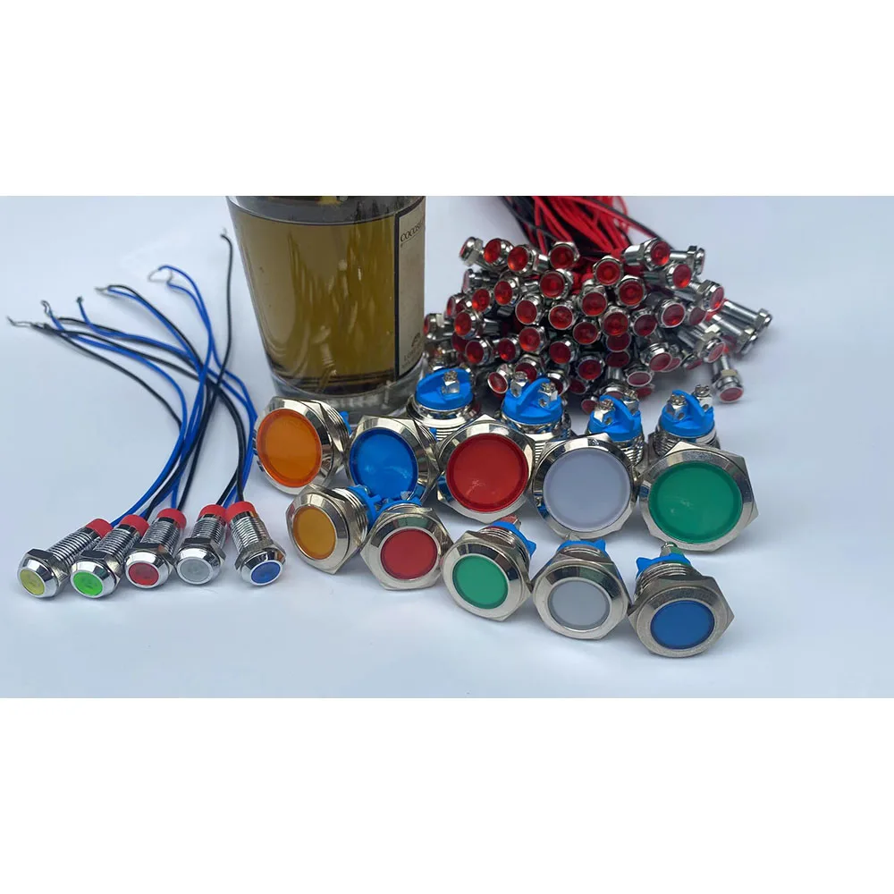 6mm 8mm 10mm 12mm 16mm 금속 LED 경고 표시 등 방수 IP67 신호 램프 파일럿 와이어 스위치 3V 5V 12V 220V 빨간색 파란색